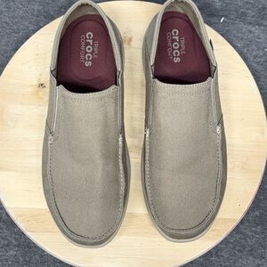 Crocs Santa Cruz Shoes Mens Size 12 Triple Comfort Tan Canvas Slip On Loafers